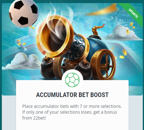 22Bet Accumulator per boost